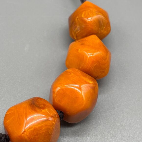 Vintage Butterscotch Bakelite Chunky Faceted Catalin Bead Necklace Marbled 19" - Picture 4 of 11